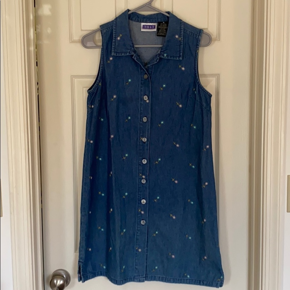 Vintage Denim Embroidered Dress